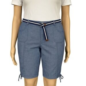 Karen Scott Pants Womens 14 Chambray Drawstring Crop Casual Coastal‎ Minimalist
